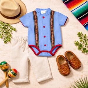 Blue and Red Guayabera Baby Onesie